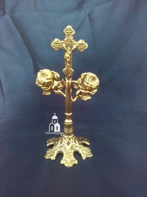 Standing Brass Cross with Roses