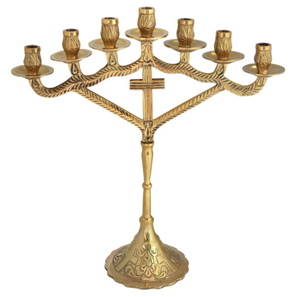 Seven arm brass candelabra