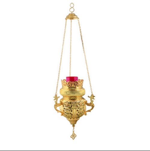 Large Gold Plated Hanging Vigil Lamp