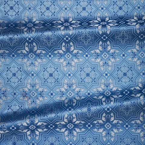 Cross Pattern Brocade Blue Silver