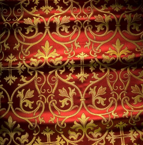 Cross and floral pattern brocade Red