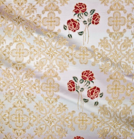 Roses and Cross Pattern Brocade White