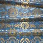 Cross and Floral Pattern Brocade Blue Gold