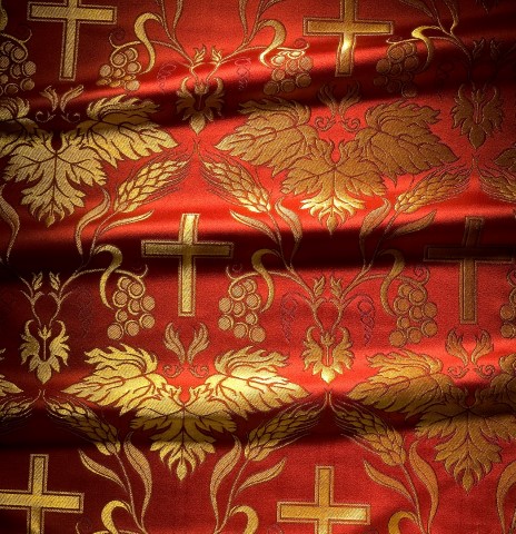 Cross and Vine Pattern Brocade Red