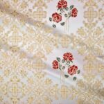 Roses and Cross Pattern Brocade White